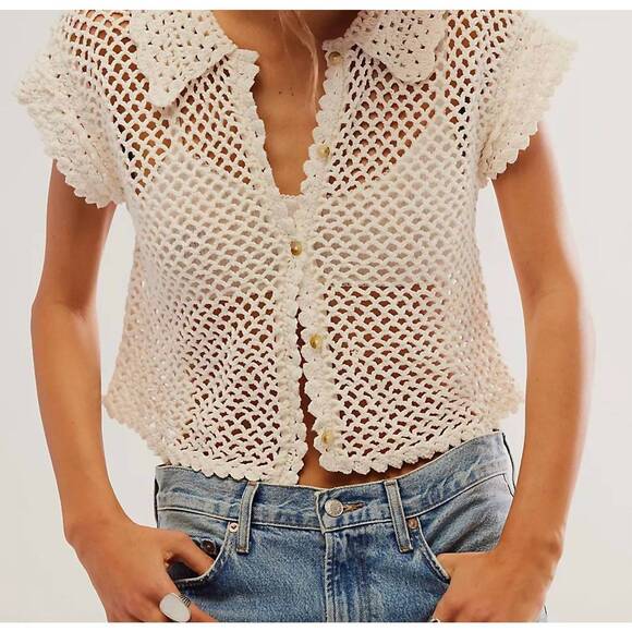 FREE PEOPLE Tops - NEW FREE PEOPLE lily crochet top in coconut milk